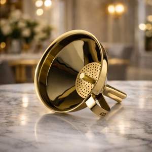 Gold Finish Bar <b>Funnel</b> With Built In Strainer For Smooth Spill Free Pouring Luxury Look Ideal For Cocktails <b>Kitchen</b> And Bars - Product Image 1