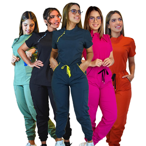 Conjuntos de uniformes de ajuste flexible con panel de manga corta y cuello alto reforzado para entornos de trabajo - Product Image 1