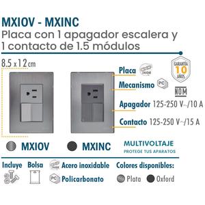 Presa a Muro Affidabile, MXIOV-003, 3 Pezzi, Presa/Interruttore per Scale, 125-250VAC, 10/15A, 50/60Hz, Argento, Acciaio Inossidabile - Product Image 2