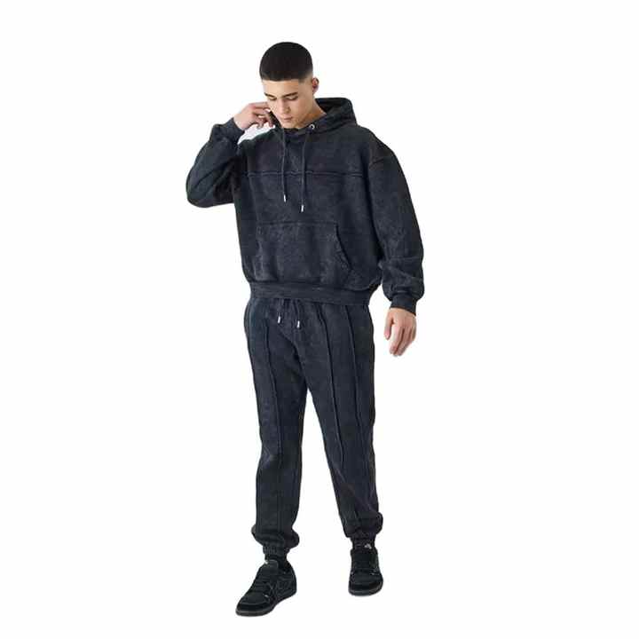 Customizable Men's Tech Fleece Tracksuit With Drop Shoulders Pullover Acid Wash Hoodie Sweatpants Two Piece Sweat Suits Set Men
