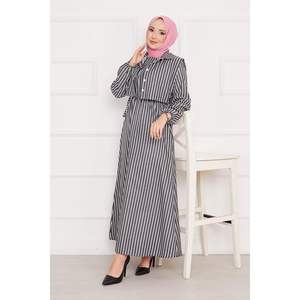 Bolero Striped Modest Hijab <b>Dress</b> in <b>Black</b> - Product Image 4