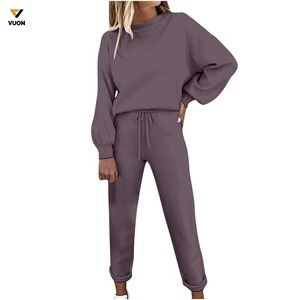 2025 haute qualité survêtements femmes sweat à capuche personnalisé ensemble à manches longues col rond sweat Polyester coton survêtement pantalon et pull - Product Image 6