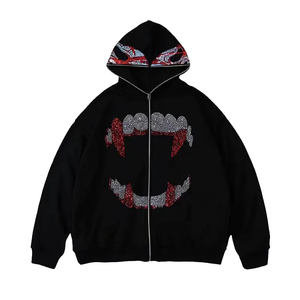 Ventes en gros de sweats à capuche en coton 100% personnalisés avec strass, style tendance, coupe ample, streetwear - Product Image 1