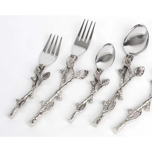 Antique Design Poignées Or Couleur Plaqué En Acier Inoxydable Couverts Ensemble De 5 Fourchette Cuillère Couteau Passe Au Lave-Vaisselle Couverts Ensembles - Product Image 5