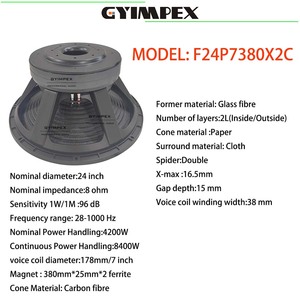 Fabricant chinois de haut-parleurs, woofer en fibre de carbone de 24 pouces, double aimant, 380 mm * 25 mm * 2, haut-parleur en ferrite, haut-parleur de 24 pouces - Product Image 5