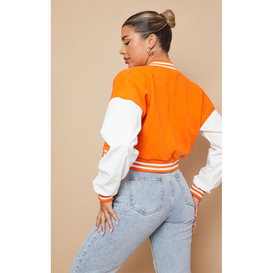 Chaquetas de béisbol con letras personalizadas para mujer Otoño Invierno forro de lana transpirable bordado liso teñido chaqueta Varsity para mujer OEM - Product Image 4