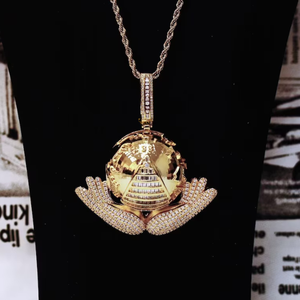 Collar con Colgante de Diseño de Manos con Globo 3D con Diamantes Cultivados en Laboratorio Estilo Hip Hop para Hombre, para Fiestas y Eventos - Product Image 3