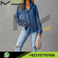 Femmes Nouveautés Mode Casual Button Down Long Sleeve 100% Cotton Denim Shirts and Pants Women Denim Shirt and pants sets