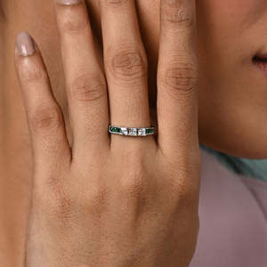 NOVAMART Fine 925 Sterling <b>Silver</b> <b>Adjustable</b> Vera Minimal Green <b>Ring</b> with Princess Cut Natural Diamond Rhodium Plated Stone Whol - Product Image 4