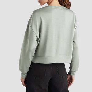 Sweat-shirt à col rond en coton léger pour femmes avec logo personnalisé Sweat-shirt en gros à motif solide avec doublure - Product Image 3