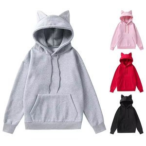 Men's Casual <b>Hoodie</b> with Cute Cat Ears Long-Sleeved Pink <b>Fleece</b> Sweatshirt Winter Solid Pattern Hooded Top Breathable All Sizes - Product Image 5