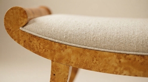 Curved Wooden Ottoman Upholstered <b>Bench</b> with Fabric Upholstery Scalloped <b>Sofa</b> Stool Modern Entryway Living Room Seating - Product Image 3