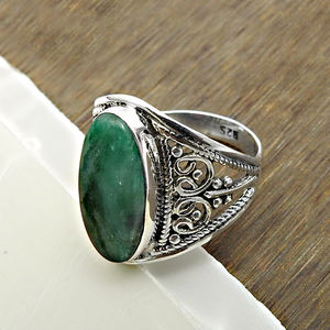 Joyería hecha a mano, conjunto de bisel de piedras preciosas de Esmeralda natural, anillo de forma ovalada, regalo para ella, anillo de Plata de Ley 925, precio al por mayor - Product Image 4