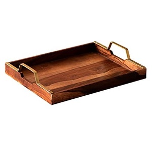 Plateau de service en bois avec conception à chevrons dorés pour plateau à thé en bois ottoman forme carrée produit Offre Spéciale - Product Image 3
