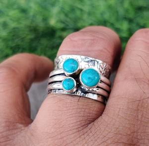 Anillo de plata estilo bohemio hecho a mano, joyería de plata de ley 925, piedra preciosa turquesa, anillo de tendencia, joyería para mujer, regalo para ella - Product Image 4