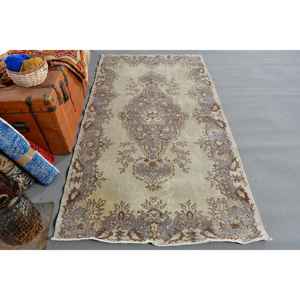 Tapis turc vintage 3,8x7 pieds, tapis en laine à imprimé animal brun gris - Product Image 1