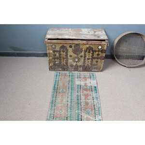 Tapis vintage 2x3,9 pieds (60x120 cm), tapis persan turc bleu - Product Image 4