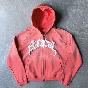 Sudadera con capucha de forro polar 100% algodón de alta calidad para hombre, con cremallera, lavado ácido vintage, efecto desgastado por el sol, estampado 3D personalizado en relieve, peso pesado - Product Image 2