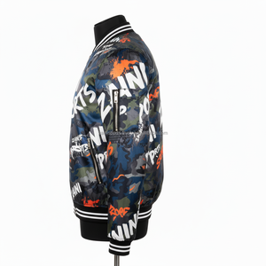 Chaqueta Bomber para mujer 220GSM Tela de satén Premium Estampado Azul Verde Naranja Logotipo personalizado Bordado Cremallera completa Chaquetas Bomber para mujer - Product Image 3