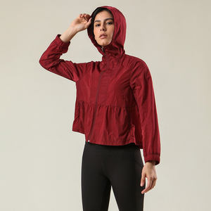 Haute demande Bourgogne femmes Protection UV pleine fermeture éclair froncé à capuche Anti-rides et respirant sweats à capuche pour femme Gym Zip Up Hoodie - Product Image 1