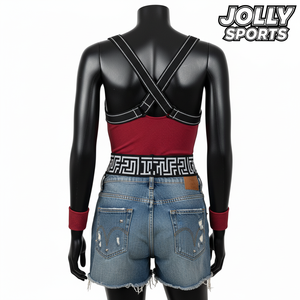 Premium Women One Piece Swim Suit 240 GSM Polyester Spandex Rib Burgundy <b>Harness</b> Panel Swimwear Custom Logo Women Swim suit - Product Image 3