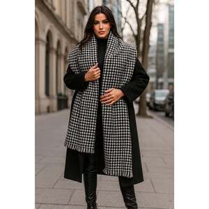Women's Black Houndstooth Pattern Scarf - Shawl 70x180 Cm Sal1220 - Black1 - Product Image 5