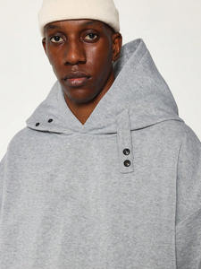 Sudadera con capucha de gran tamaño gris brezo de calidad superior 100% algodón logotipo personalizado grueso gota hombro botón detalle cremallera diseño - Product Image 3