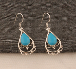 Handmade 925 Sterling Silver Turquoise <b>Earrings</b> for Women Pear Teardrop Gemstone Bridesmaid Wedding Jewelry Elegant Style - Product Image 3