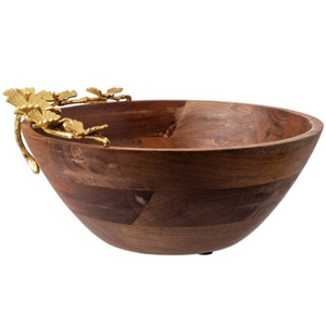 Bol à salade en bois de mangue design Ginkgo papillon fait main classique pour mariage et fête vaisselle décorative pour usage domestique - Product Image 1