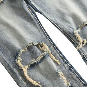 Jeans déchirés décontractés d'hiver à la mode pour hommes, pantalons confortables et respirants avec motif solide, design personnalisé, style droit - Product Image 6