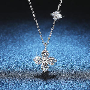 Collier chaîne à maillons en argent sterling 925 avec moissanite, pour femme, simple, trèfle à quatre feuilles porte-bonheur, tendance, haut de gamme, léger - Product Image 2