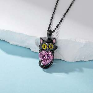 Jeulia Hug Me Custom Birthstone Black <b>Cat</b> Pendant <b>Necklace</b> - Product Image 4