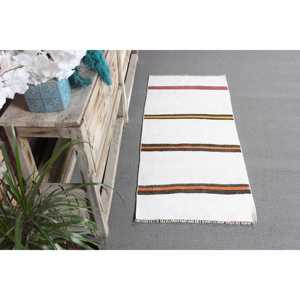 Tapis turc vintage, petit tapis de 1,8 x 4,1 pieds, tapis kilim blanc à motifs floraux - Product Image 3