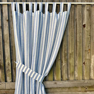 Panneau de rideaux de fenêtre personnalisable en lin massif bleu/blanc, moderne et élégant, rideaux de salon transparents avec cantonnières toutes saisons - Product Image 1