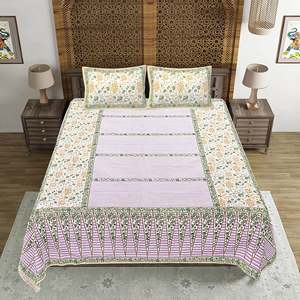 Green Floral Print 240 TC 100% Cotton Double Bed <b>Sheet</b> Set with 2 Pillow Covers <b>King</b> <b>Size</b> 3pc & 4pc Options Available (SHKV1034) - Product Image 2