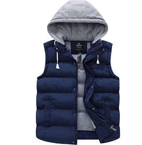Gilet à capuche pour homme Veste sans manches rembourrée matelassée zippée Gilet à capuche décontracté et chaud - Product Image 1