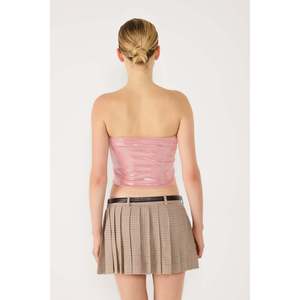Casual <b>Pink</b> Shimmer Fabric Strapless <b>Crop</b> <b>Top</b> with Front Logo Short Length - Product Image 5