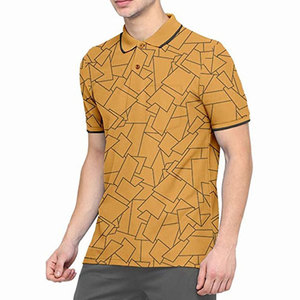 Camiseta Deportiva para Hombre |   Estampado digital de bloques geométricos en amarillo mostaza |   Jersey Transpirable de Secado Rápido que Absorbe la Humedad - Product Image 5