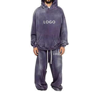 Chándal de talla grande de algodón 100% de alta calidad lavado con ácido para hombre, chándal lavado con piedra y hombros caídos personalizado para hombre - Product Image 5