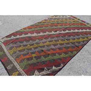 5x10.2 ft Vintage Rug, Kilim Rug, <b>Brown</b> Bordered Rug <b>Wool</b> - Product Image 2