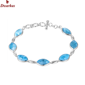 Pulsera clásica de piedras preciosas naturales Larimar de Plata de Ley 925 nueva de alta calidad para damas y niñas - Product Image 3
