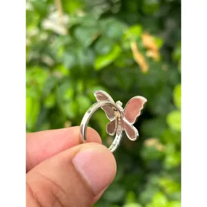 925 Silver Enamel Butterfly <b>Ring</b> <b>Adjustable</b> Rose Gold Plated Stainless Steel Inlay Fashionable Eternity Opening <b>Ring</b> Gift - Product Image 6