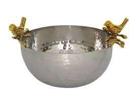 Serving <b>Silver</b> <b>Bowl</b> with Brass Floral Design for Home Hotel Restaurant & Tabletop <b>Bowl</b> Round Shape Steel Dry Fruits Serving <b>Bowl</b> - Product Image 2
