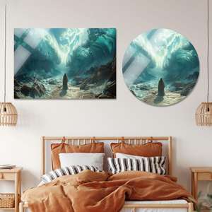 Arte de Moisés Partiendo del Mar Rojo: Lienzo Impreso con Escena Bíblica Sagrada, Cristal Circular - Product Image 1