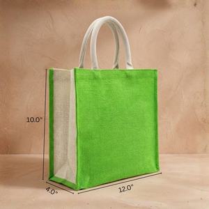 Sac fourre-tout en jute vert Priglob Exim, couleur unie, ouverture supérieure, style preppy, décoration lettres, sac de plage, de voyage, de shopping quotidien - Product Image 3