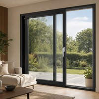 Porte coulissante en aluminium à rupture de pont thermique, double vitrage, style minimaliste pour villa, système de rail à roulettes robuste