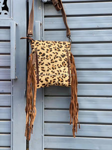 New Arrival Western Style Animal Fur Leather Fringe Handbag Leopard Print Sling <b>Bag</b> Hand Tooled Carving <b>Bags</b> <b>Party</b> Wear Women's - Product Image 5