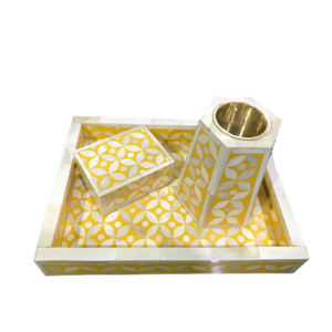 Elegante bandeja de servicio con incrustaciones de hueso con diseño floral Bandeja India hecha a mano personalizable en varios tamaños y colores - Product Image 5