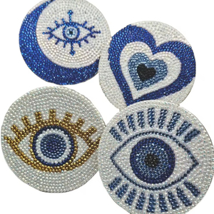 Modern 4-Piece <b>Coaster</b> Set Cuteness Handwork Embroidery Elegant <b>Blue</b> White Beaded Design Stylish Fancy Luxury Tea Table Decor - Product Image 1