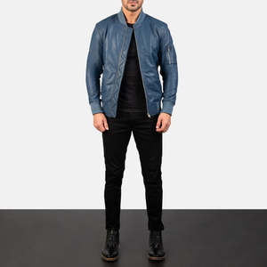 Blouson Bomber Réversible Bomia MA-1 en Cuir de Mouton Bleu, Col Montant, Patchwork, Fermeture Éclair, pour l'Automne, Taille XS, Revêtement ODM - Product Image 3